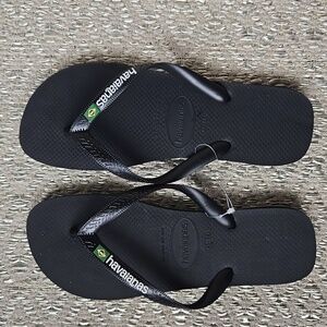 Haviana's Black Unisex Flip Flops Logo 43-44
